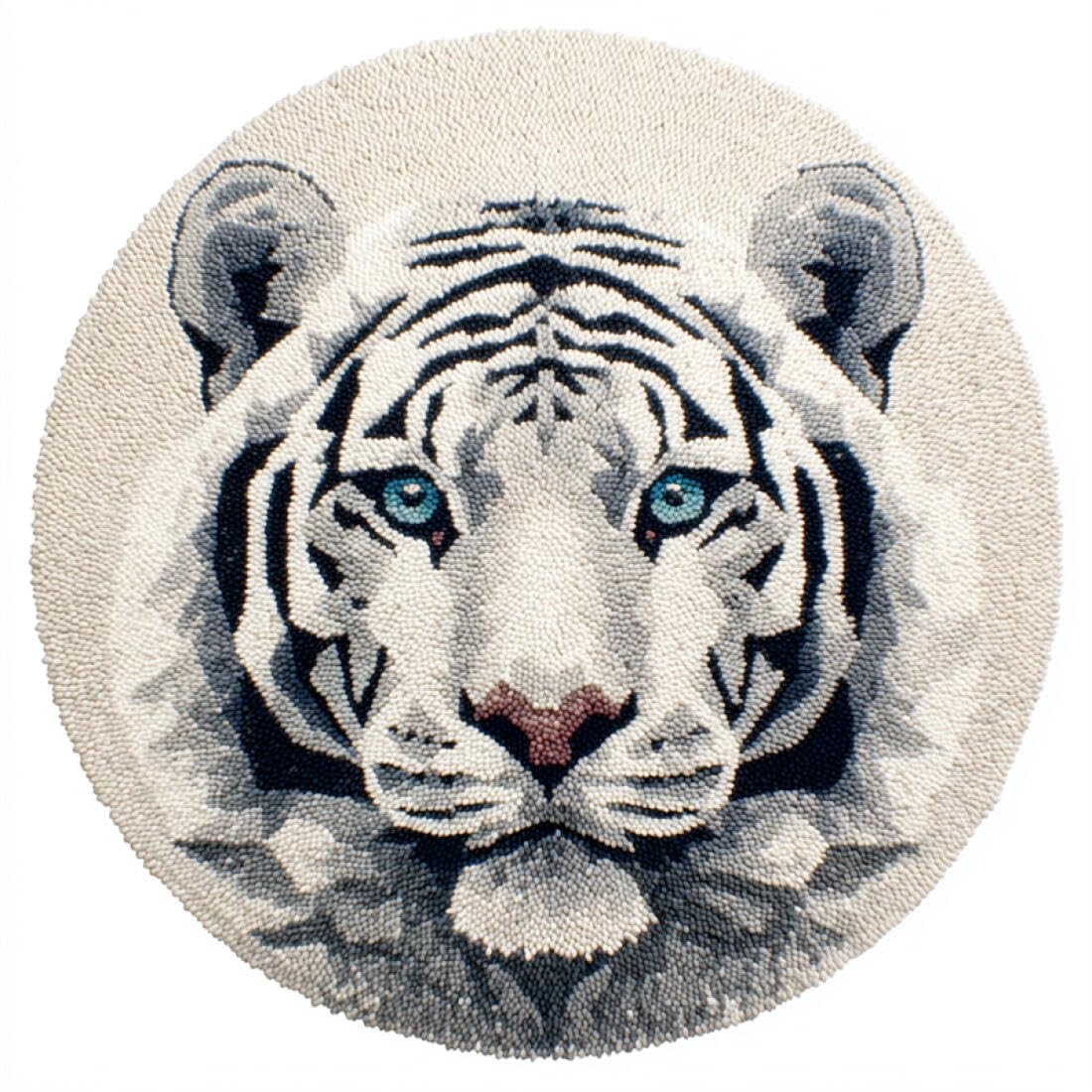 Rqwybcaxn DIY Latch Hook Rug Kit for Beginners Animal Crochet Starter Kit White Tiger Portrait 60x60cm Round Washable Area Rug Bedroom Wall Hanging