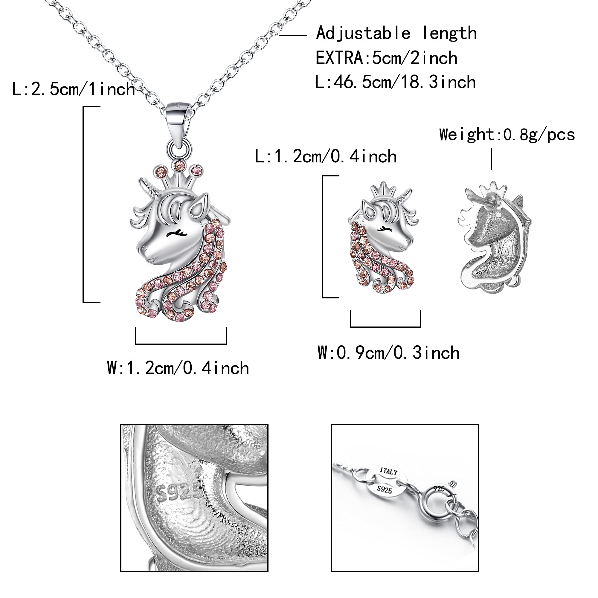 EVER FAITH Unicorn Einhorn Schmuckset für Mädchen 925 Sterling Silber Cubic Zirconia Halskette und Ohrringe Set Geschenk für Tochter Enkelin