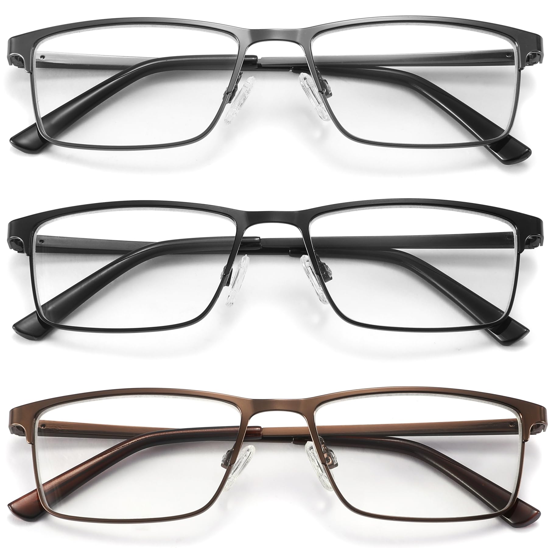 acavefox 3 Pack Blue Light Blocking Reading Glasses Men Readers Anti Glare UV Lightweight and Sturdy Full Frame Metal Spring Hinge Eyeglasses 1.5+