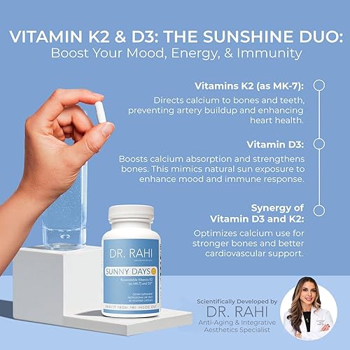 Miniatura 4 de Dr. Rahi Vitaminas K2 biodisponibles (como MK-7) y suplementos D3, 60 cápsulas – Vitamina D3 de alta potencia 5000 UI y vitamina K2 90mcg para apoyo