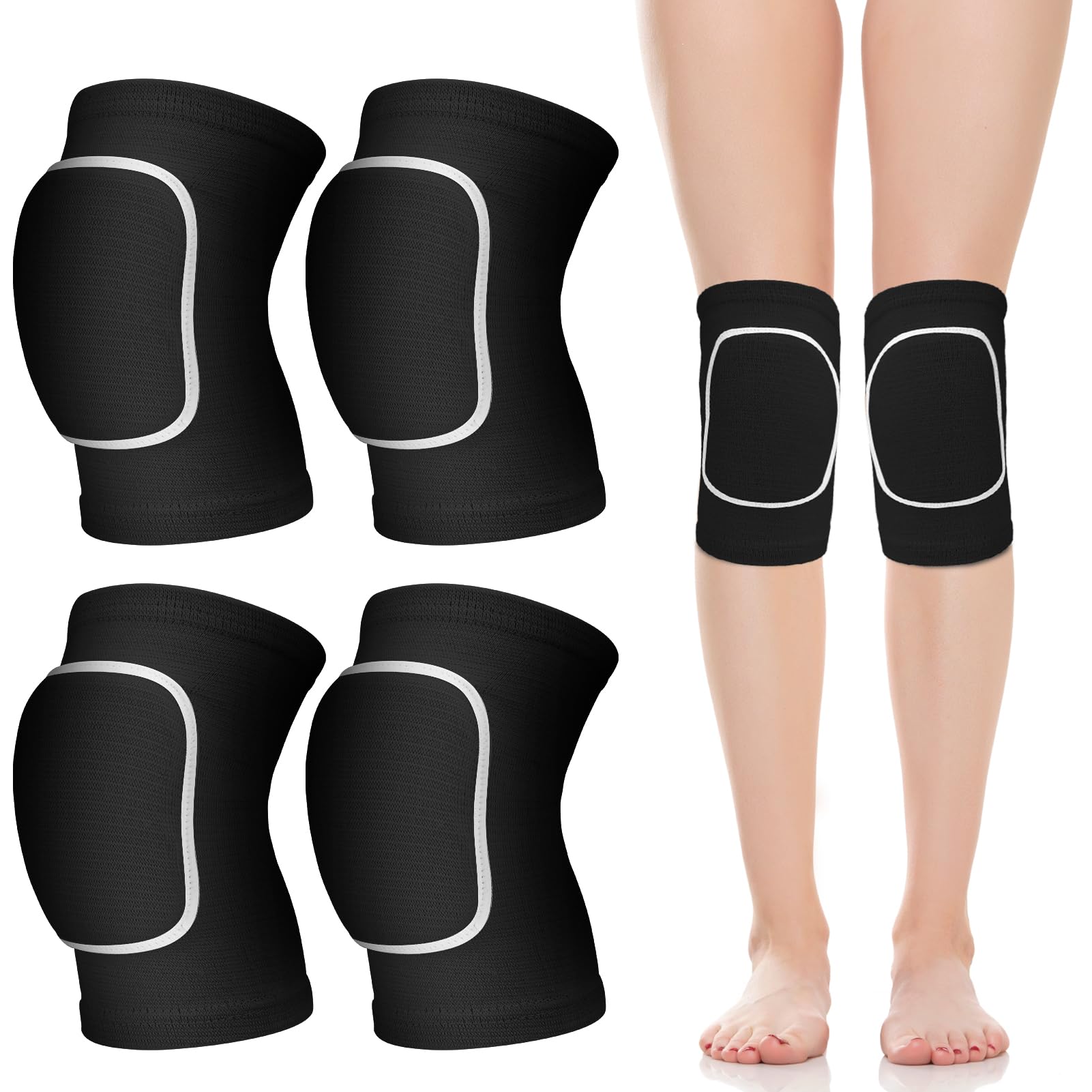 2 Paia Ginocchiere Pallavolo, Protezioni Anti-collisione Ginocchiere Elastica per Danza, Ginnastica Ritmica, Pallavolo, Basket, Calcio, Sport (In Bianco e Nero)