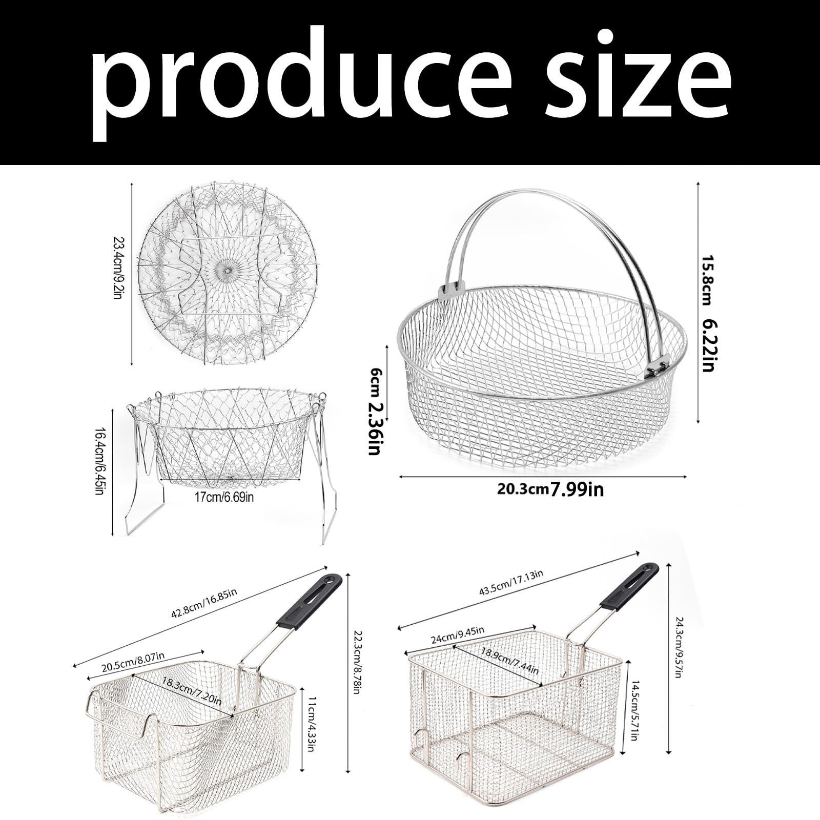 Accesorio de Repuesto Multifuncional para Cesta para freír con Orificio Cuadrado de Acero Inoxidable 304, para un Drenaje eficiente del Aceite, Control de Aceite, Cesta para freír