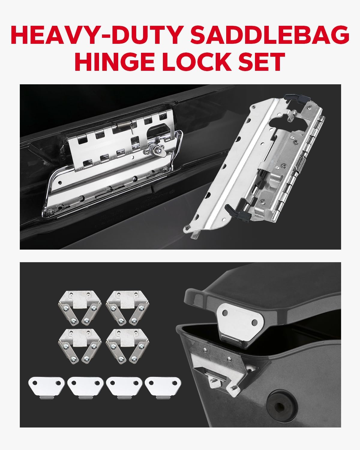 Amazicha Saddlebag Latch Hardware Kit, Chrome Latch Cover Locks Rubber Cushion Hard Bag Compatible for Harley Davidson Touring Street Glide Electra Glide Road Glide Road King 1993-2013