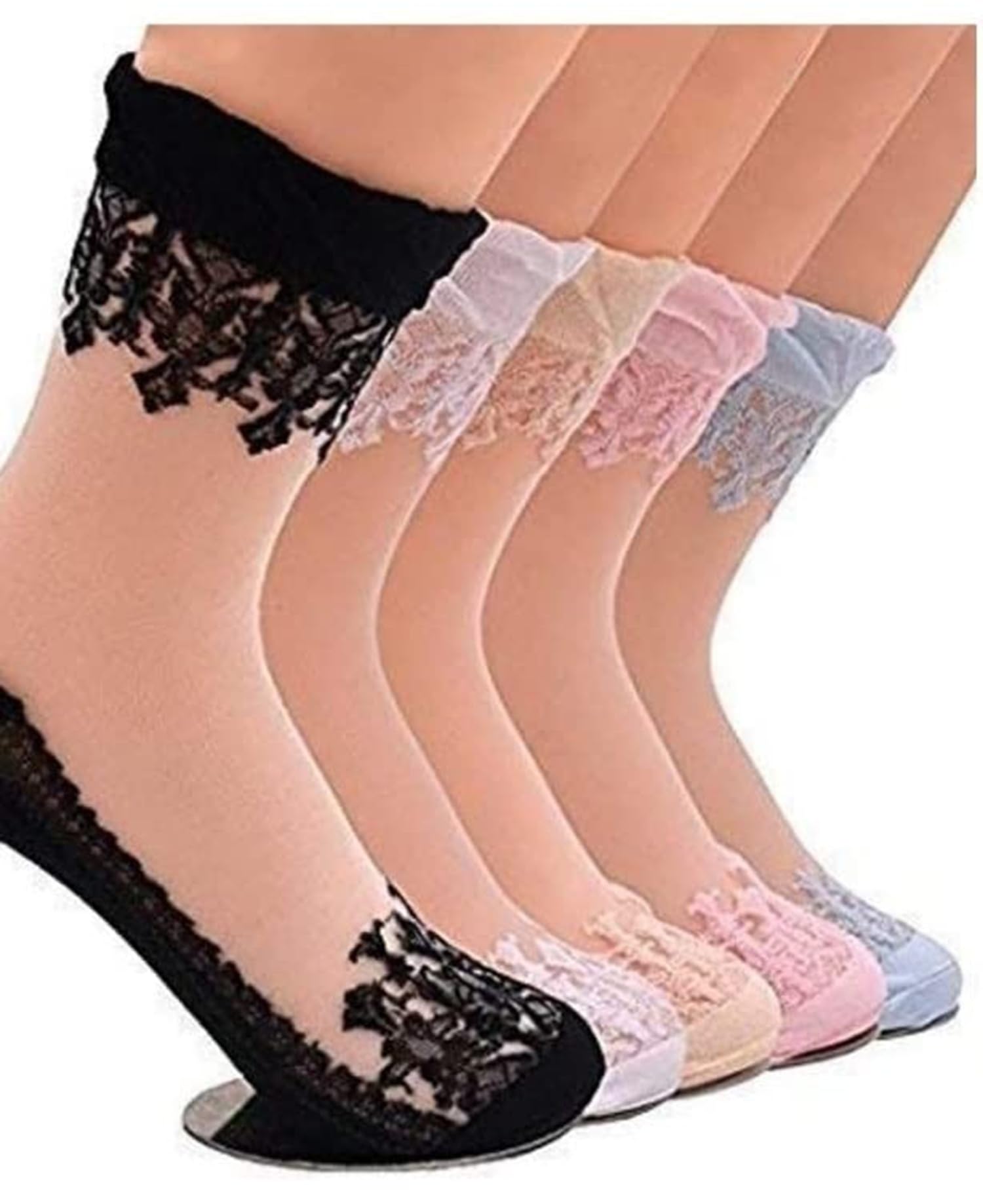 5 Pairs Pack Women Ultra-Thin Sheer Socks Transparent Ankle Socks Stockings Silk Socks-image-23