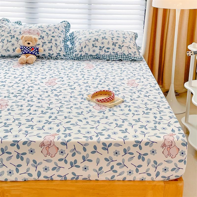 DOTBUY-SHOP King Size Fitted Sheets - Flowery Love Double Fitted Sheet, Bed Sheets Extra Deep Pocket 30 cm (12 inch) Microfiber Brushed Double Bed Sheet Soft & Comfortable (King,Cute)