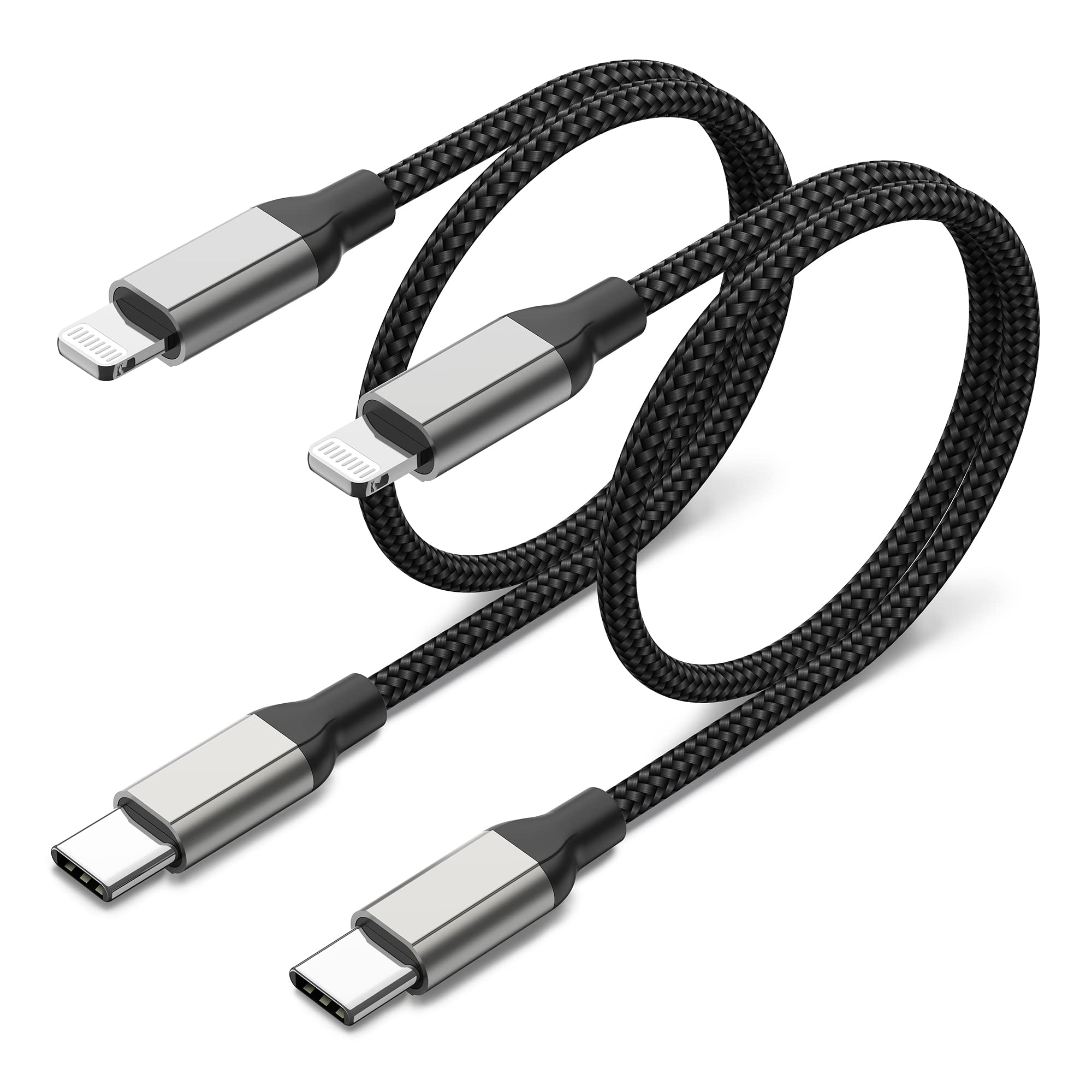 Acecene USB C Lightning Kabel Kurz 20cm, 2 Stück Nylon Geflochten iPhone Ladekabel Kurz, Power Delivery Lightning Schnellladekabel für iPhone 14 13 12 11 Pro Max Mini SE X XS XR 8 Plus - Schwarz