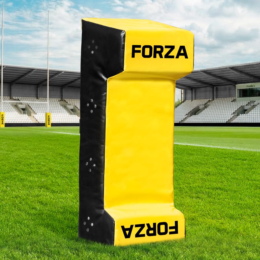 FORZA Rugby Tackle Shield with Double Wedge – Pro Model Rugby Training Pad with Padded Handles, High Density Foam Core & 615gsm Cover – Junior or Senior – Yellow, Red, Blue or Black (Yellow, Junior)