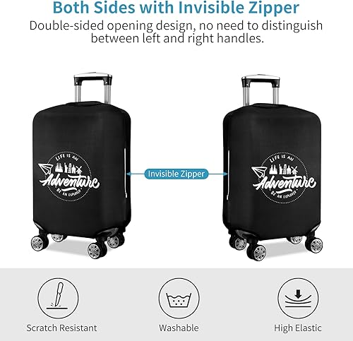 Miniatura 3 de KENOBEE Funda para maleta, NegroBlanco - La vida es una aventura, La vida es una aventura