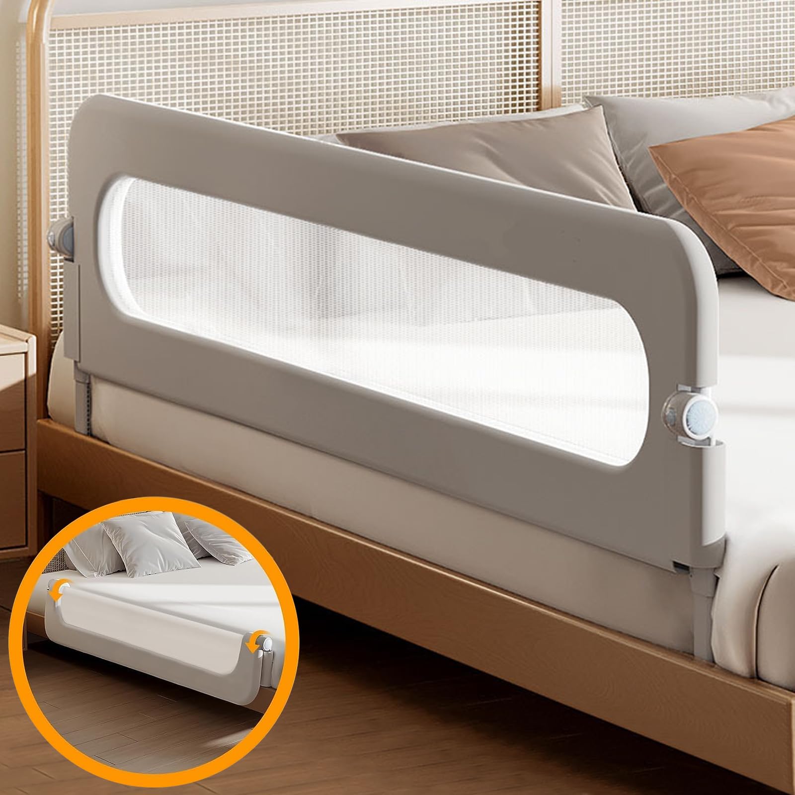 LinJie Toddler Bed Rails for Crib, حاجز سرير, Foldable Bed Rail for Toddlers, Portable Baby Bed Rails Guard Bumper, Adjustable Heights Child Safety Side Railing Guards for Baby Kids (180CM)