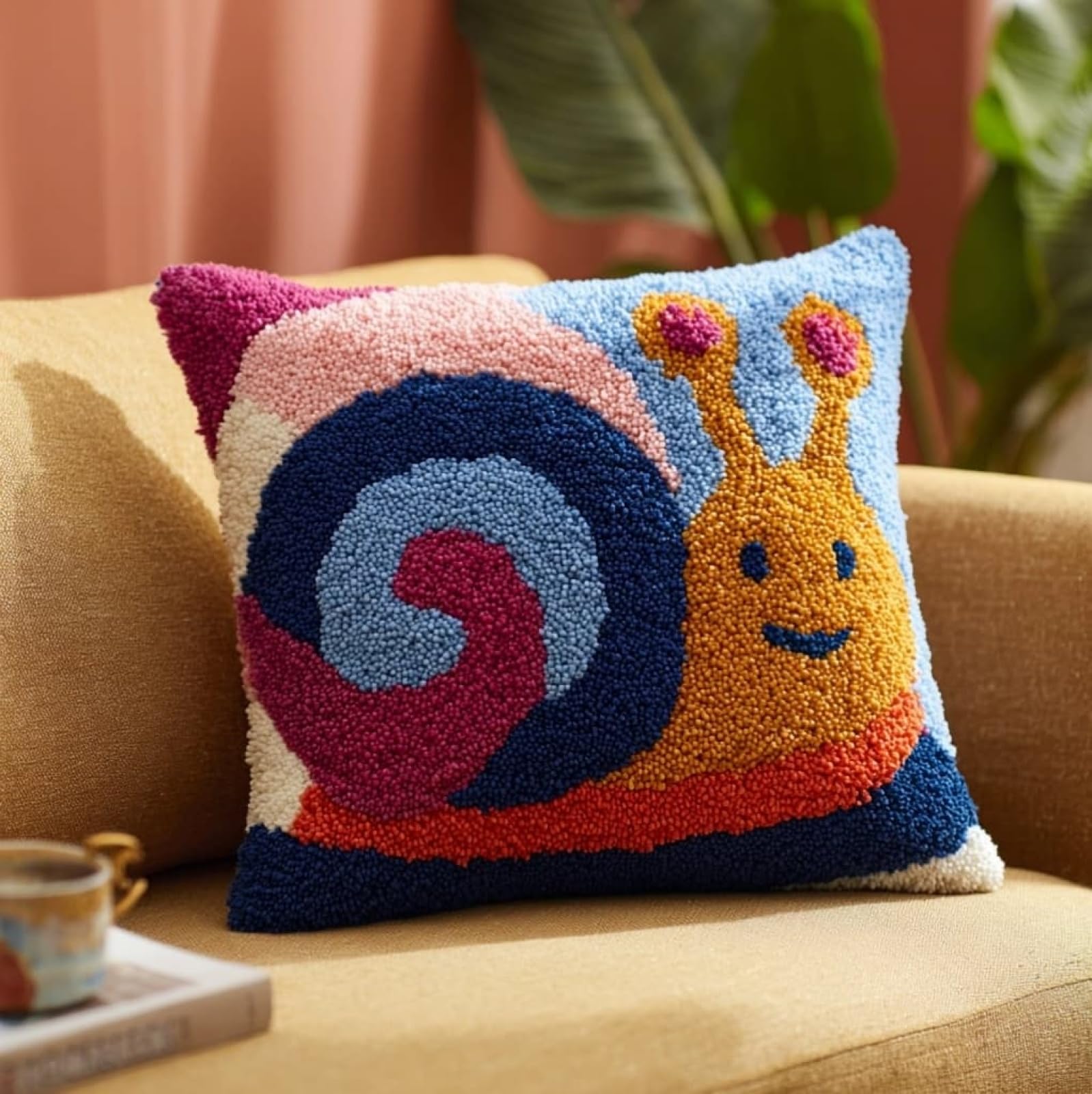 WallustrioaW Latch Hook Pillow Kit 43x43cm,Cute Snail