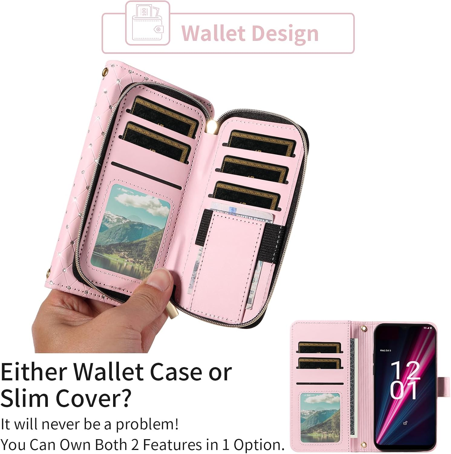 Asuwish Phone Cover for T-Mobile Revvl 6 Pro/6X Pro 5G Wallet Case Cell Zipper with Tempered Glass Screen Protector Strap Glitter Card Holder Tmobile Revel X Tmo Revell T Mobile Rebel TCL Women Pink