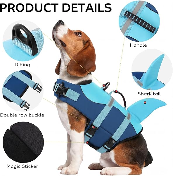 CITÉTOILE Dog Life Jacket, Adjustable Ripstop Shark Life Jacket, Lightweight and Safe for Water Sports, M - 2