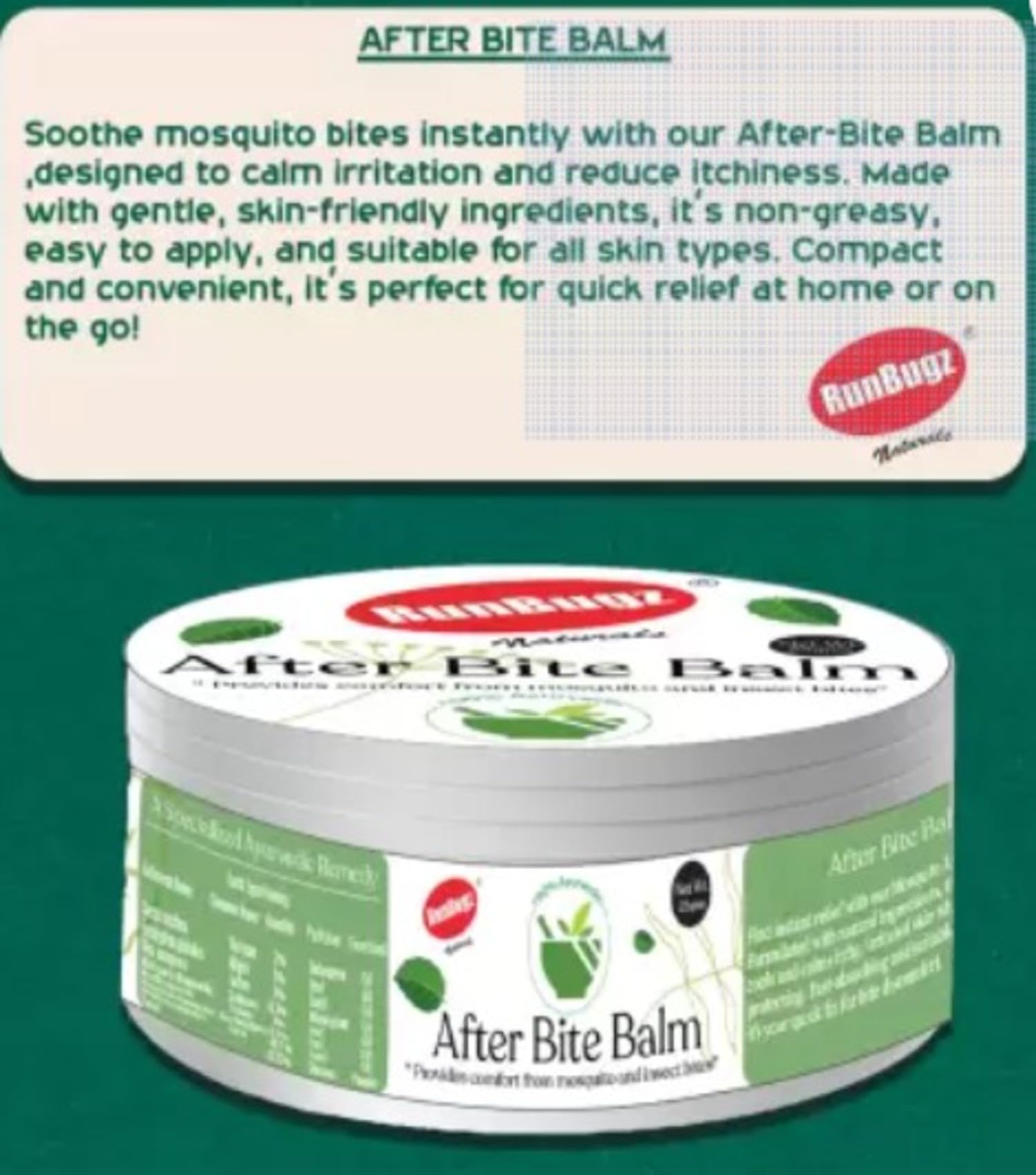 RunBugz 100% Natural After-Bite Balm for Kids Gives relief from Rashes, Mosquito & insect Bites, 100% Ayurvedic, Antiseptic & Anti-inflammatory, 25g Naturals After Bite balm 3