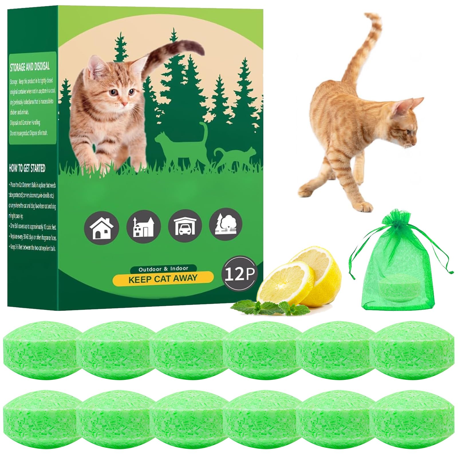 Katzenvertreiber,12 Stück Animal Scarer,Katzen fernhalten,mit Schutzbeutel,Abschreckungskugel for Gärten,Katzenschreck Granulat,für Haus, Garten, Garage und Grundstück