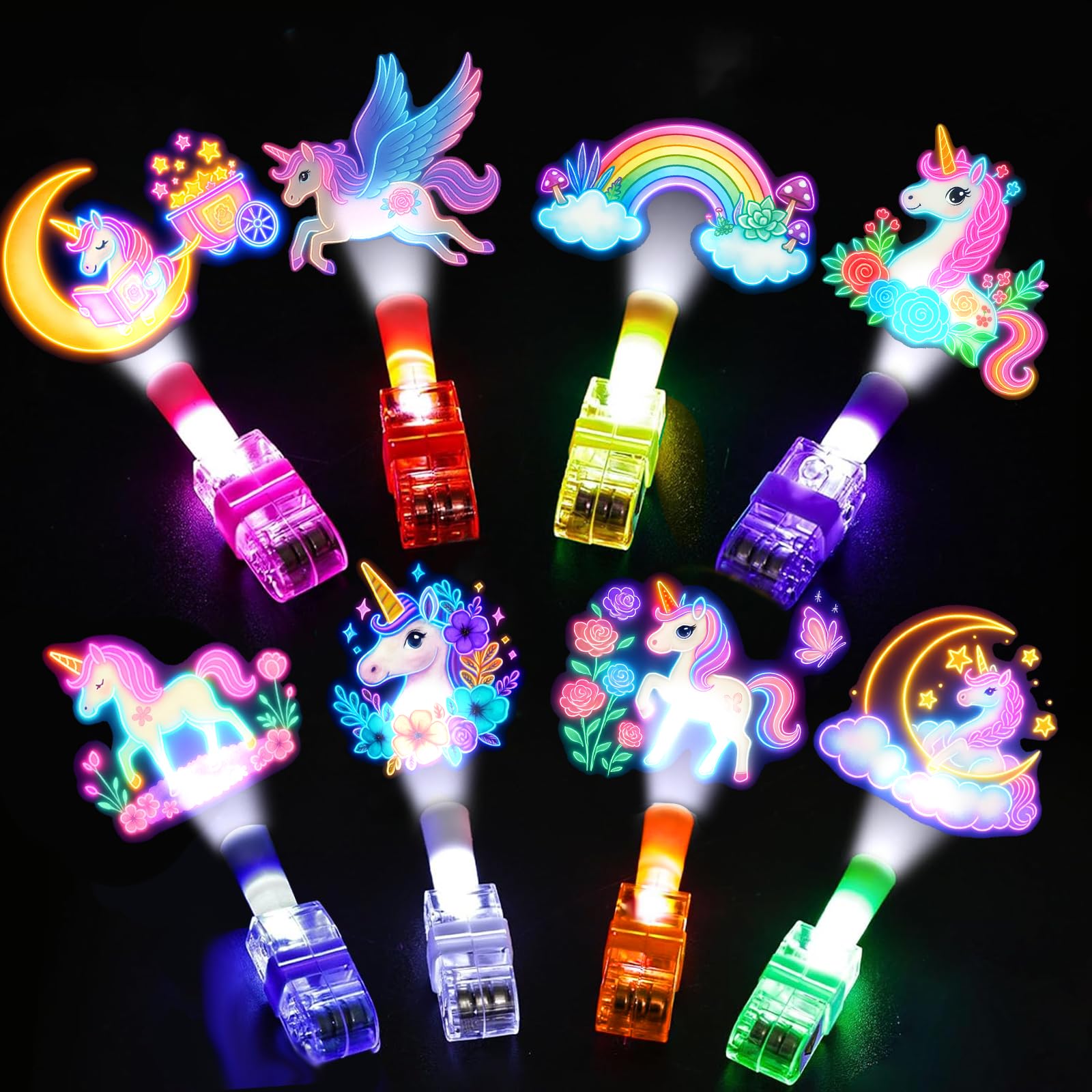 24PCS Unicorn Party Favors Finger Lights, 8 Designs Light Up Finger Lights for Birthday Party Favors, Goodie Bag Stuffers Bulk Party Favors, Light Up Party Favors for Gamer Birthday Decorations - 1