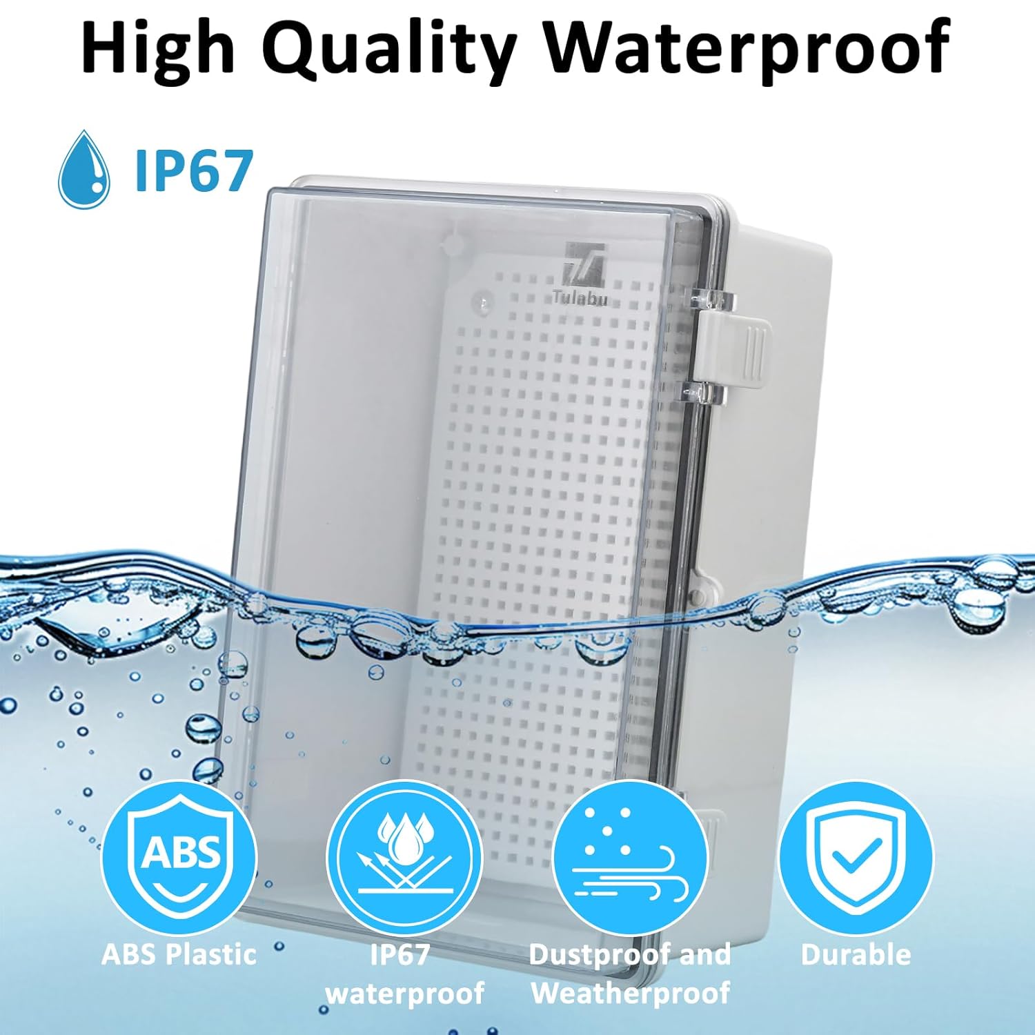 IP67 Waterproof Junction Box with Clear Hinged Cover, ABS Plastic Electrical Enclosure with Mounting Plate & Wall Brackets for Outdoor Use (11.4"x7.5"x5.5")