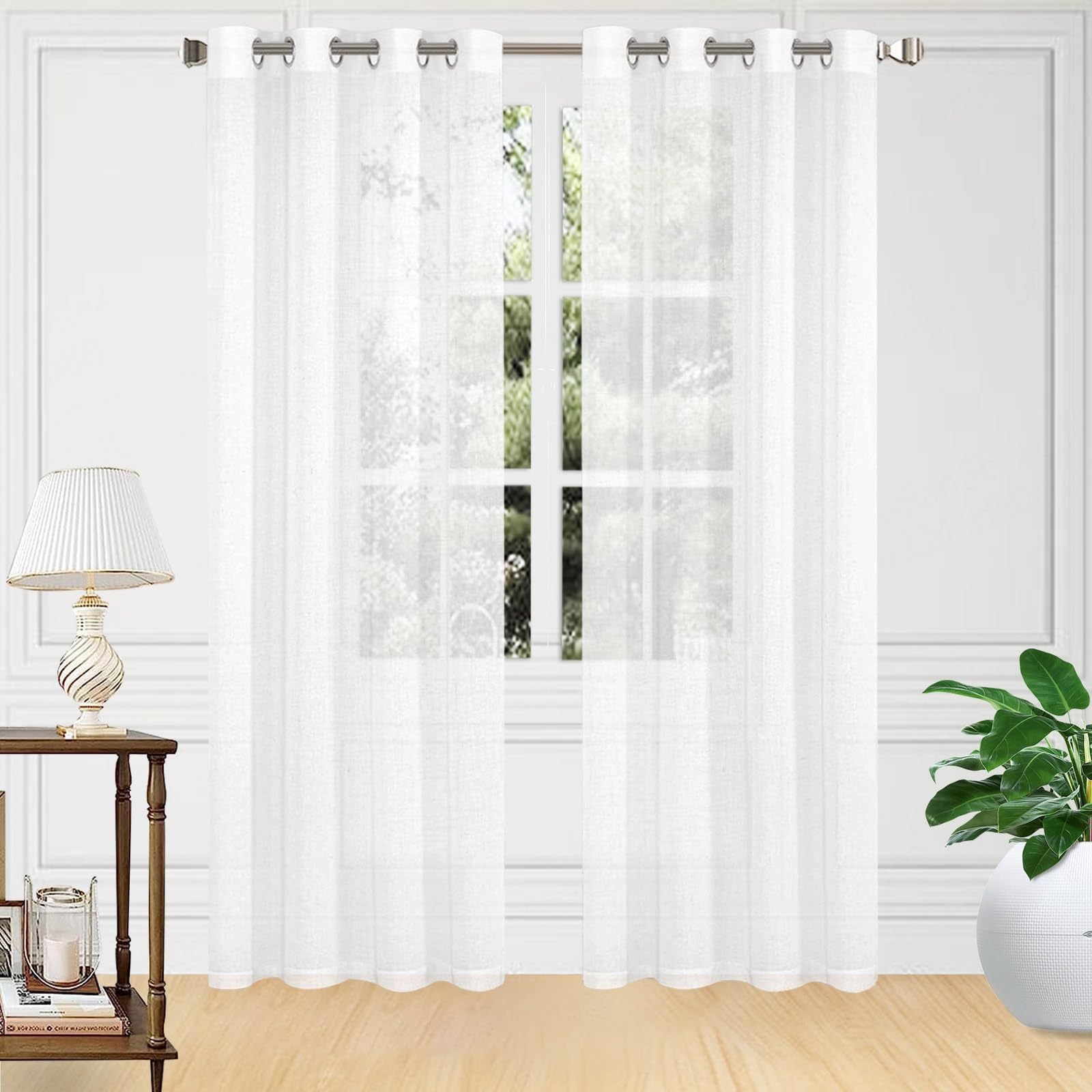 HykieeNet Curtains for Windows 72 Drop, Pure White Voile Sheer Transparent Eyelet Short Woven Long Curtains for Kitchen Window Living Room Bedroom Children's Room Yard, 55" Wide x 72" Drop, 2 Panels