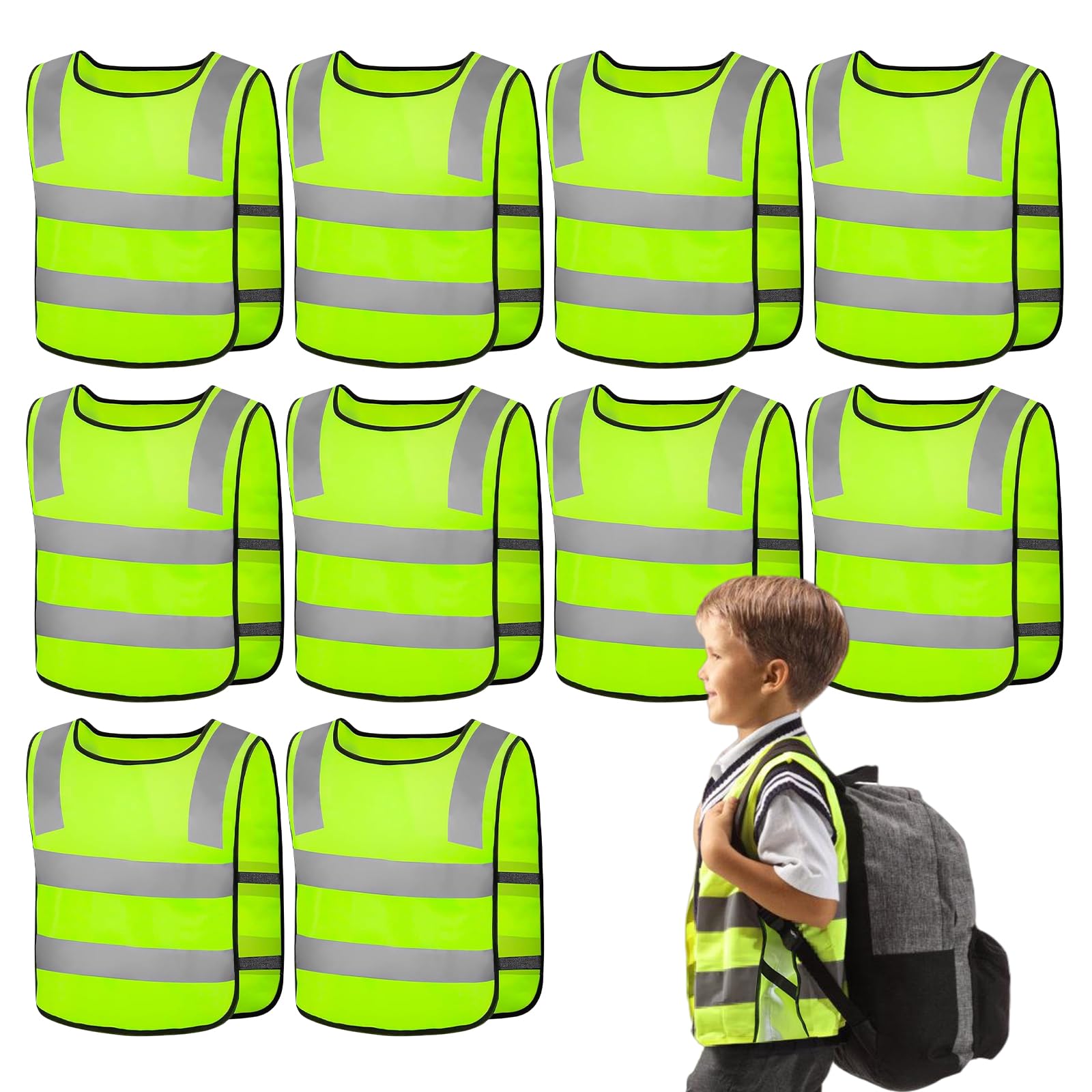 Gilet De Sécurité pour Enfants, 10 Pièces Gilets de Sécurité pour Enfants, Gilet de Sécurité Enfants Réfléchissant pour Vélos pour Enfants (3-12 Ans), pour Course en Extérieur, Cyclisme, Sport