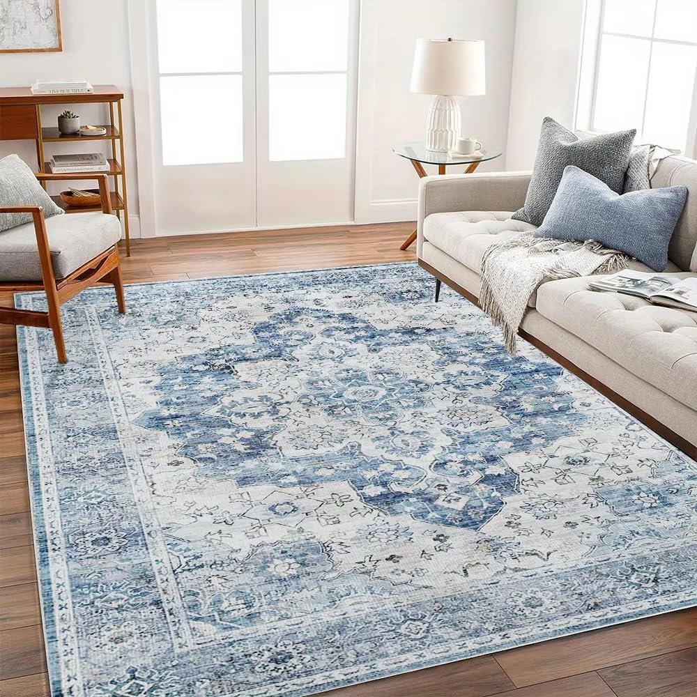 Tapis lavable fini les glissades tapis antidérapant floral vintage 150x200 pour grand salon