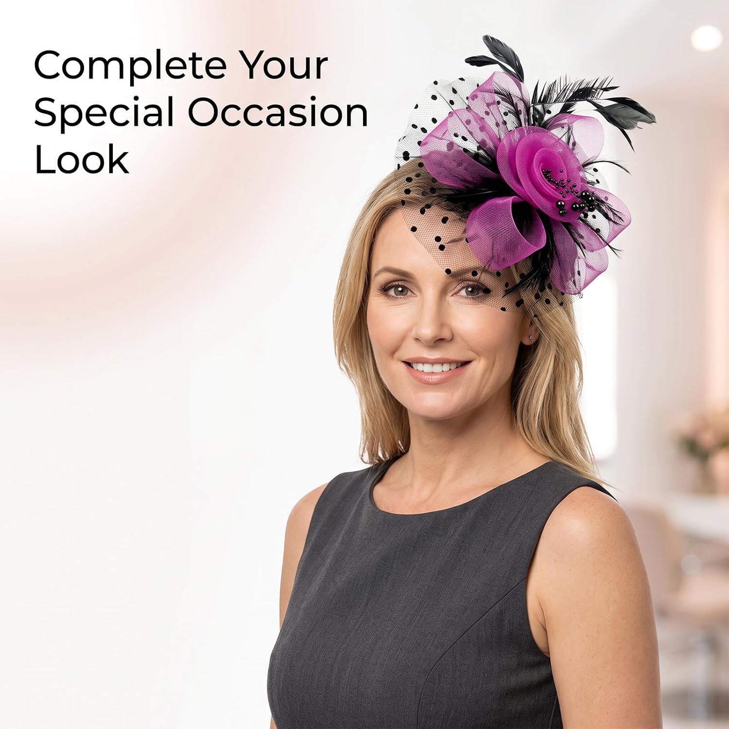 3 Pack Mesh Flower Fascinator Hats with Clip & Headband for Women