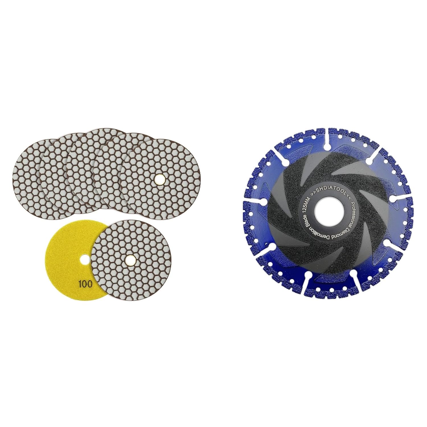 SHDIATOOL Dry Diamond Polishing Pads Grit 100 5-Inch Sanding Disc for Granite Marble Quartz