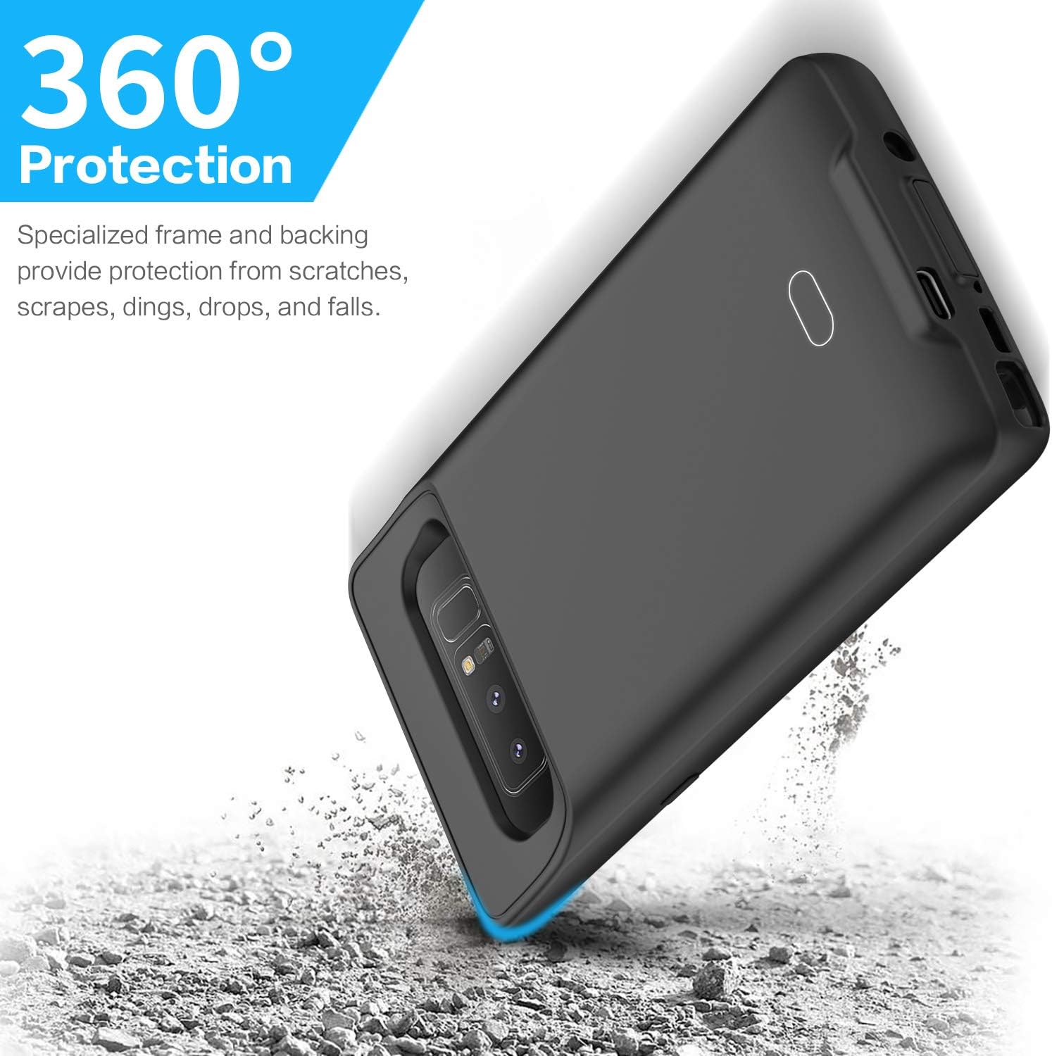 Galaxy Note 8 Battery Case 7000mAh HETP Portable Rechargeable External Battery Pack for Samsung Galaxy Note 8 Charger Case for Note 8 Protective Charging Case - Black