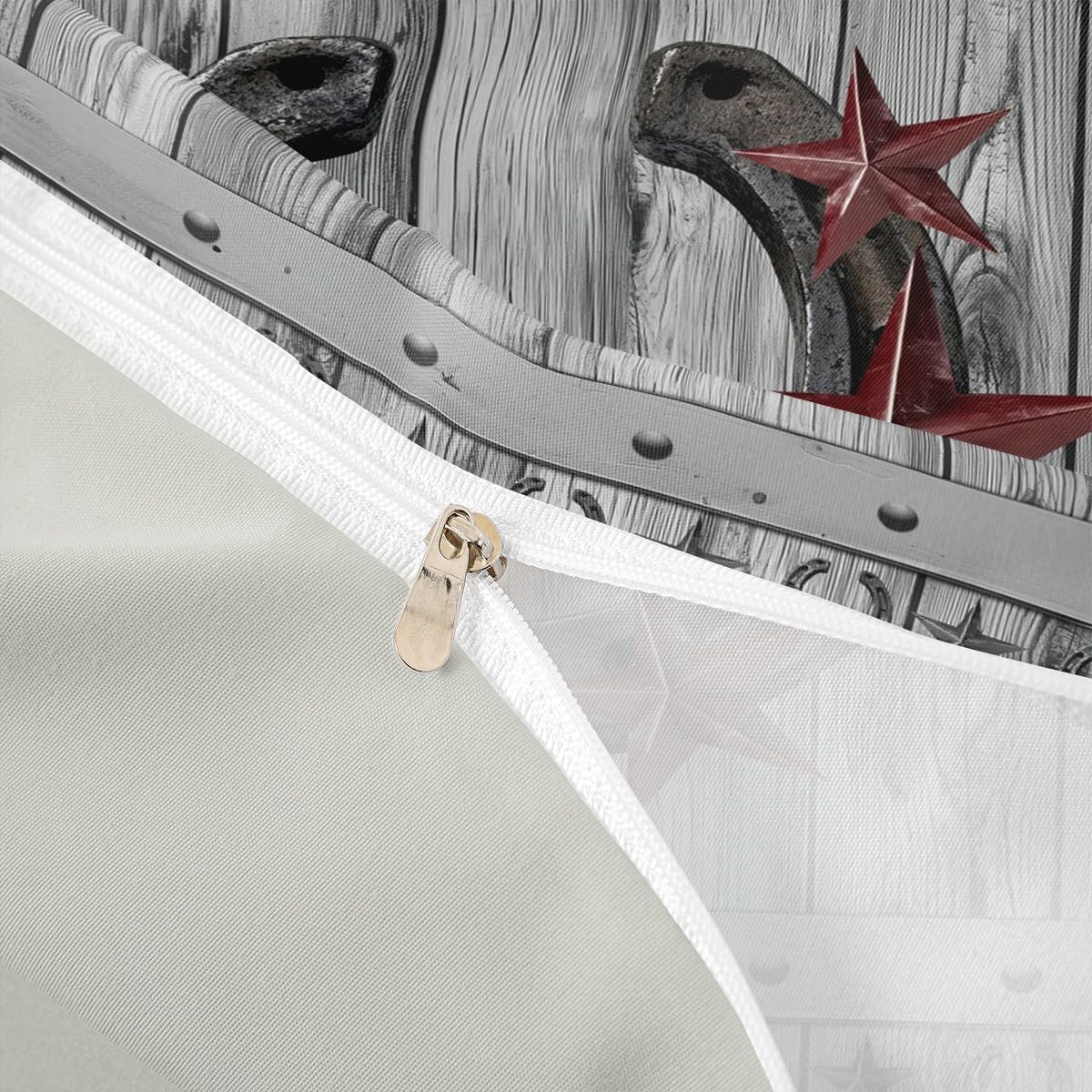 Grey Rustic Barn Bedding Set Western Cowboy Horseshoe Duvet Cover Set Full Size for Kids Boys Adults Teens Room Decor Vintage Farmhouse Wooden Comforter Cover Star Horseshoe Quilt Cover 3pcs