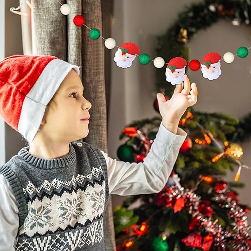 Miniatura 5 de Guirnalda de pompones de Navidad de 8.3 pies, guirnalda de bolas de fieltro de color rojo, blanco y verde, Papá Noel, decoraciones colgantes para
