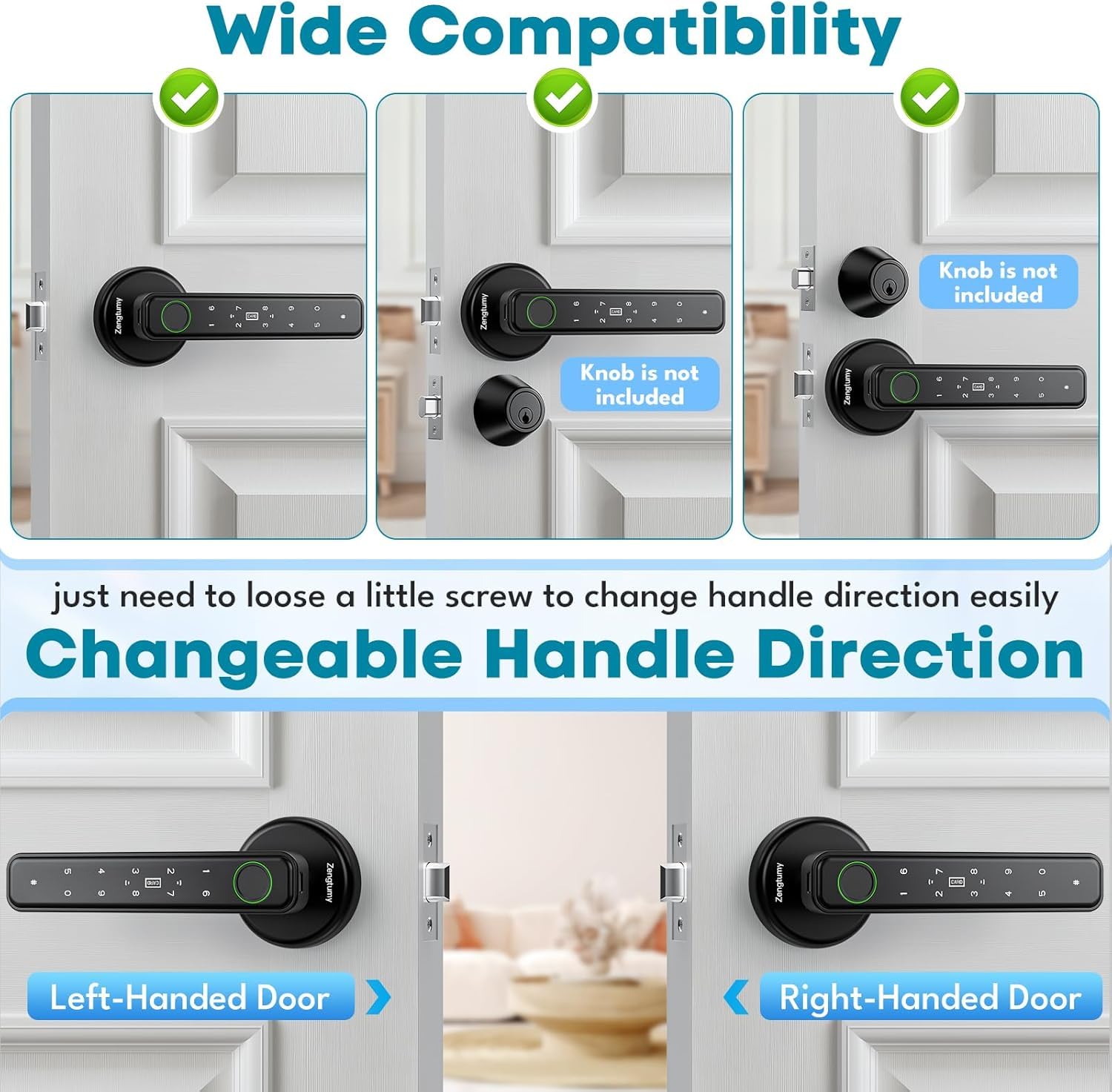Serrure de porte à empreintes digitales, serrures de porte pour chambre à coucher, serrure de porte biométrique avec empreinte digitale/application/mot de passe/clé/carte IC - Serrure de