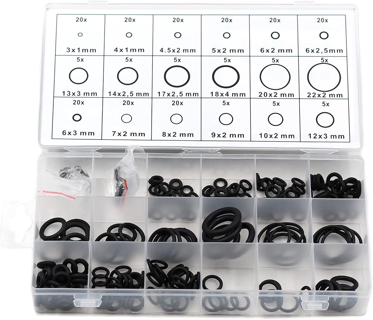 225pc Rubber O-Ring Assortment Set Hydraulic Plumbing Air Gas Paintball Seal Kit