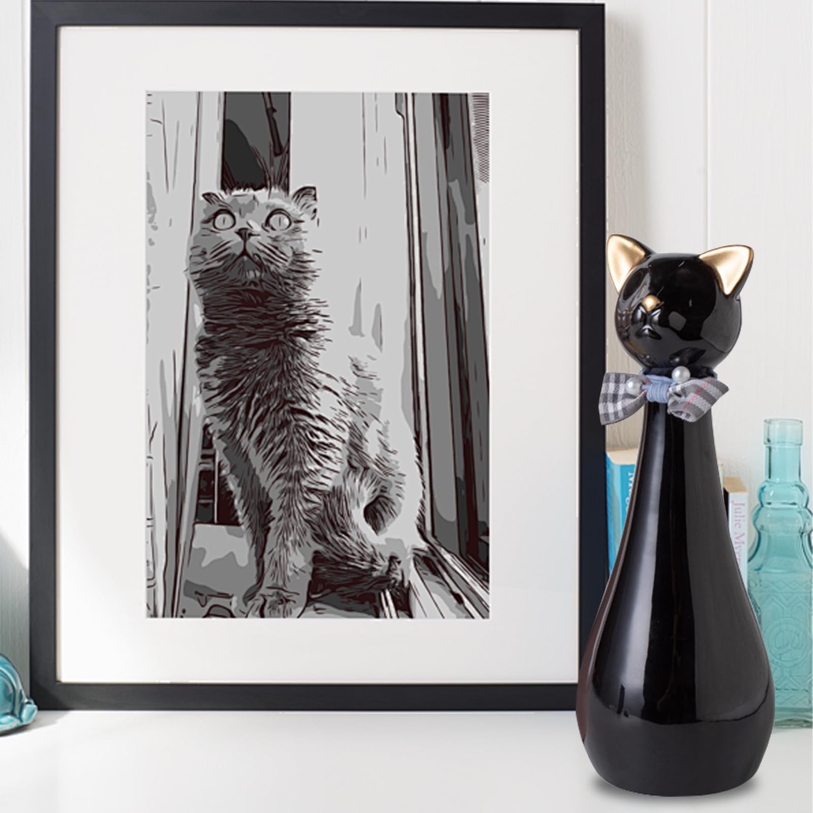 Urna para Gatos, 9,5 x 9,5 x 25,5 cm Urna Cenizas Negra con Collar de Lazo 550 ml Urnas para Mascotas de Cerámica para Recordar a Tu Querida Mascota Urnas para Gatos Regalo Conmemorativo