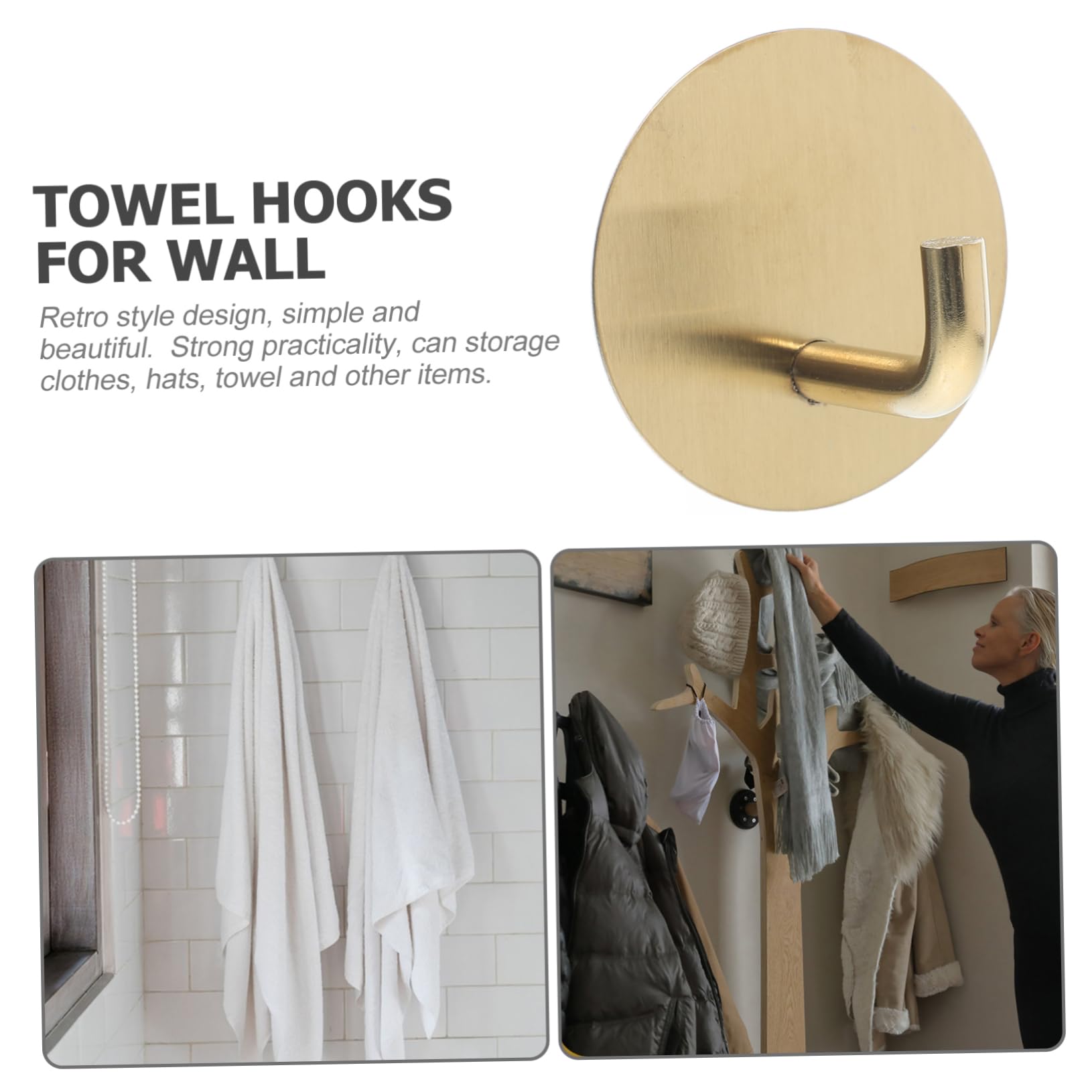 Tofficu Gancho Pegajoso Gancho Adhesivo Resistente Toalleros Para Baño Gancho Para Toallas De Baño Ganchos Para Albornoces Para Baños Acero Inoxidable Golden 4 Piezas X 4