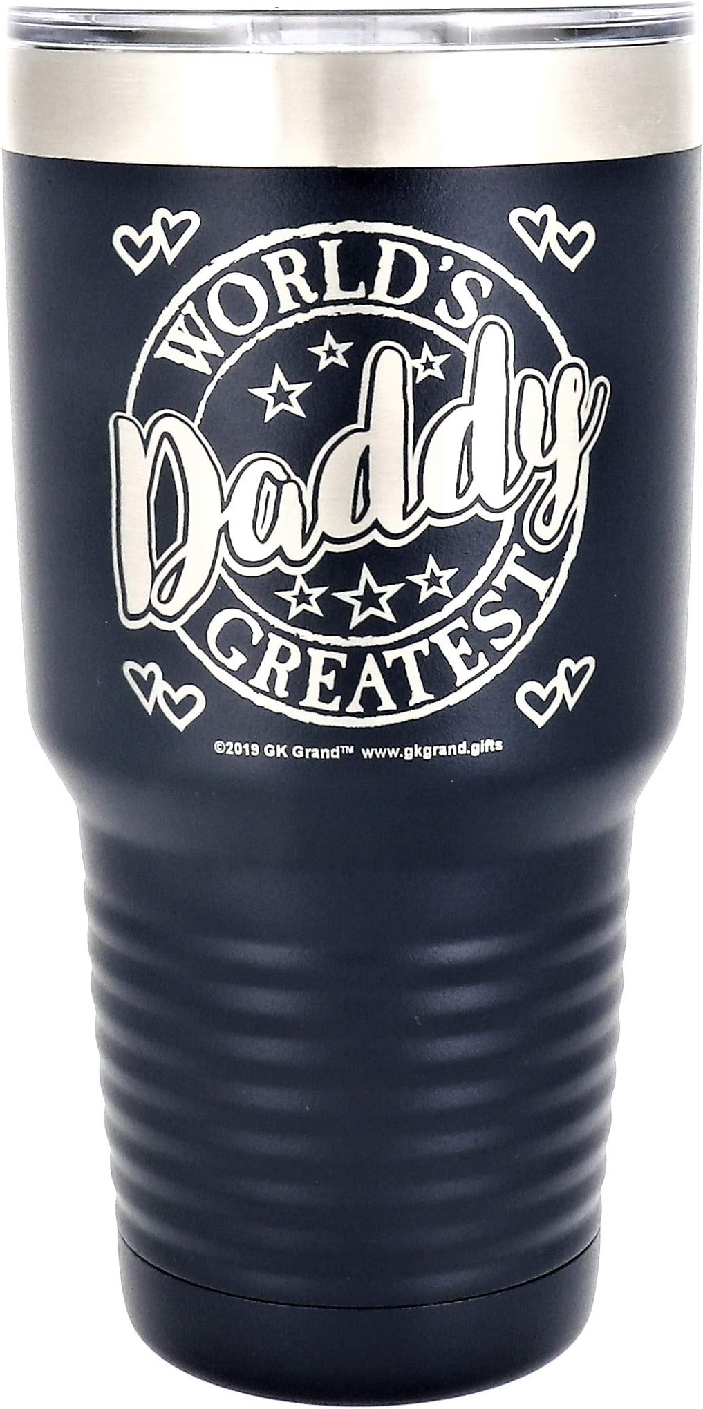 GIFT FOR DADDY – “World’s Greatest Daddy” Engraved GK Grand Stainless Steel Tumbler Vacuum Insulated Large Travel Coffee Mug Hot & Cold Drinks Christmas Birthday Fathers Day Dad Gift (Navy Blue, 30oz)