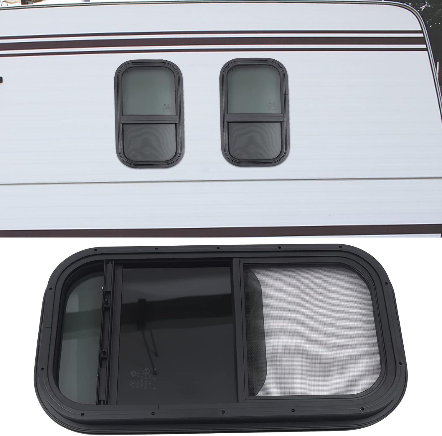 Enclosed Rv Sliding Window with Screen, Vertical Sliding Window with Trim Ring, Removable Folding, In Tempered Glass