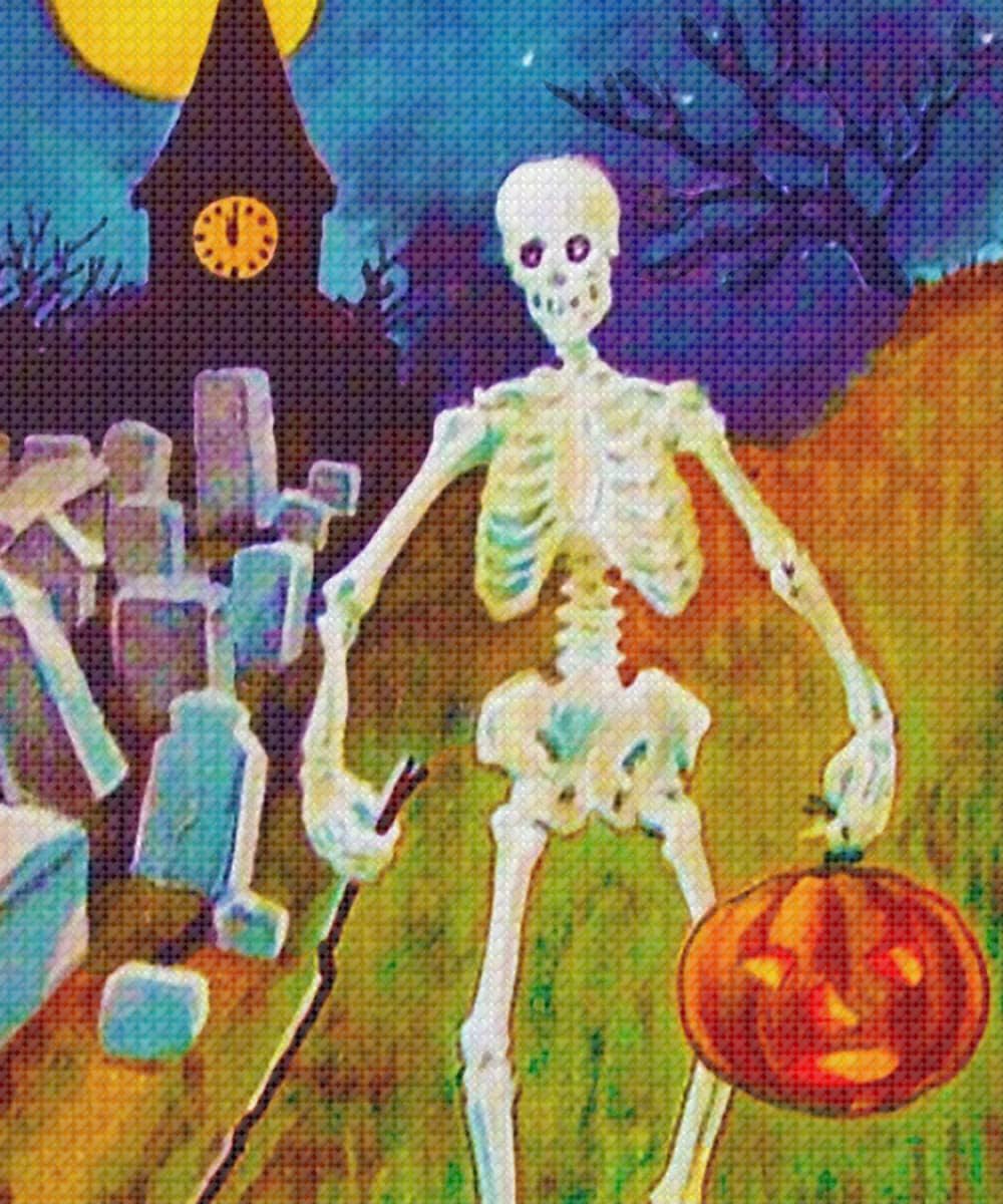 Halloween Skeleton Counted Cross Stitch Pattern with Needles