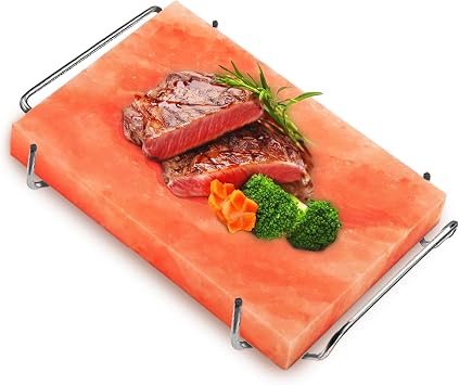 ZK Himalayan Salt Cooking Block 12x8x1.5 with Steel Tray, Food Grade Rock Salt Plate for Grilling, Cutting and Serving, Salt Slab a Unique Gift for Men, Women, Chefs & Cooks