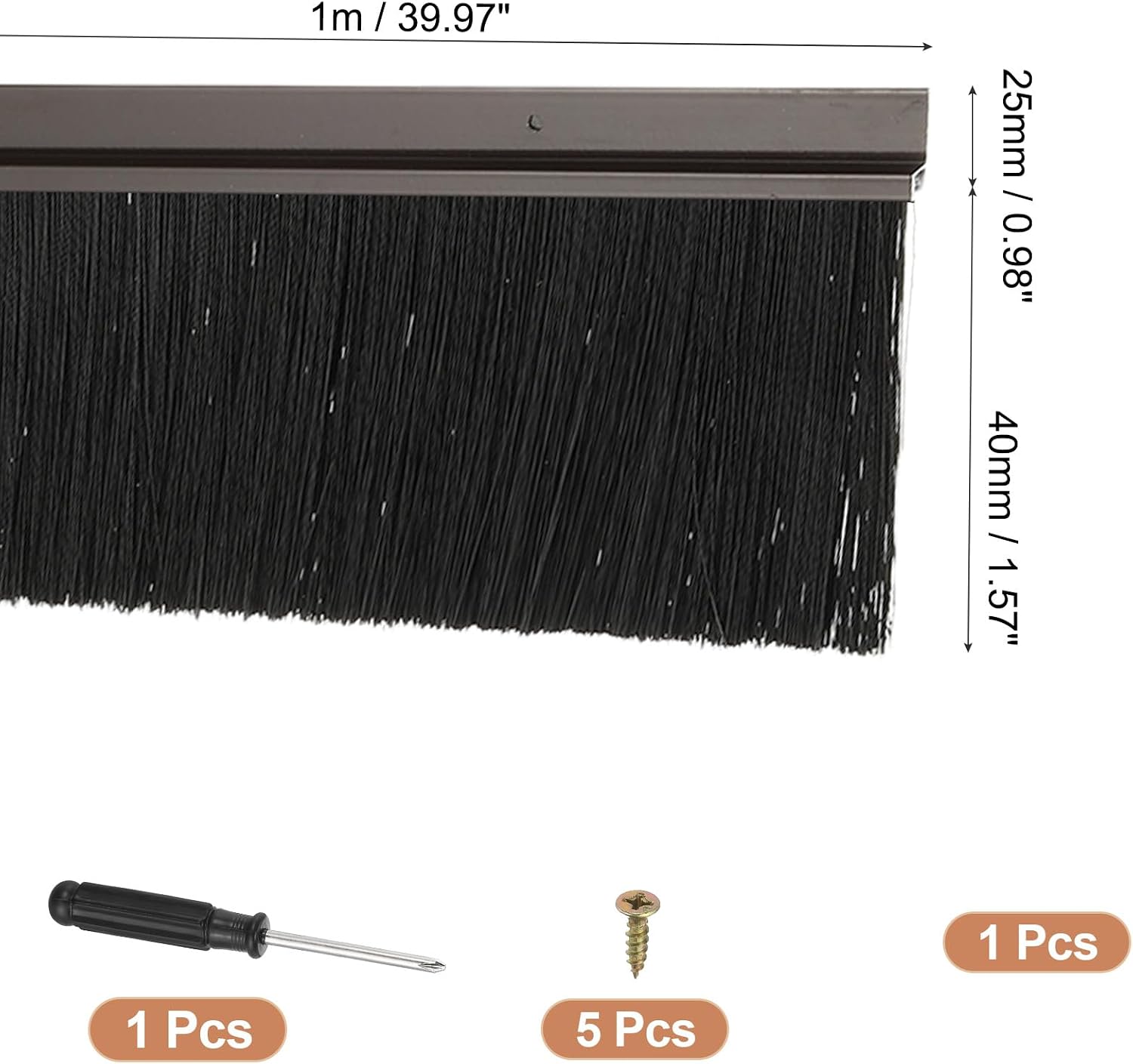 PATIKIL Door Brush Sweeps 1.57" Bristles x 47.24" Long, H-Shape Aluminum Alloy Holder Brush Sweep for Bottom of Door Seal Garage Weather Stripping, Brown/Black