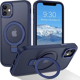 Magnetic Case for iPhone 12 with Stand Foldable Ring Holder Metal Kickstand [Compatible with Magsafe], Matte Slim Transluscent Protective Phone Cover for iPhone 12/12 Pro, Blue