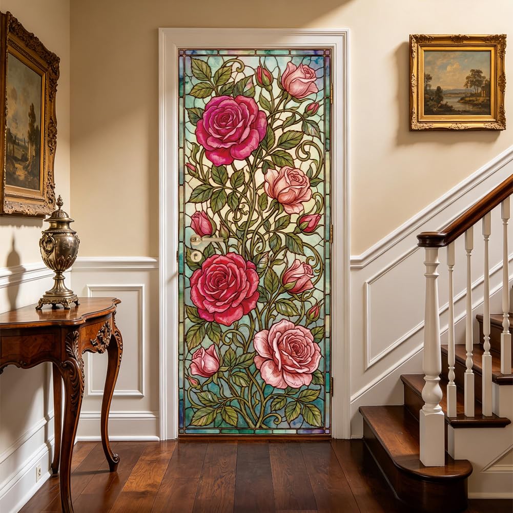 Décoration murale vintage amovible en vinyle de qualité supérieure rose et verte