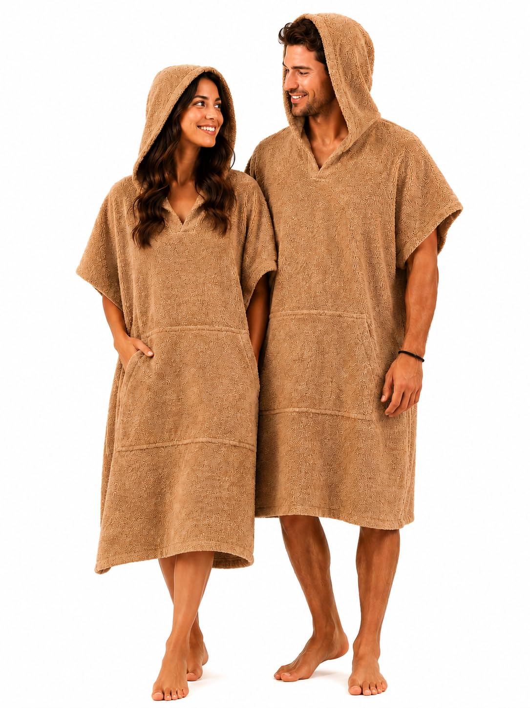 Feather Drape Terry CottonHooded Beach Poncho Brown, One Size | Hidden Storage Pocket – Securely stores your phone, keys, wallet, cards and other essentials.-image-33