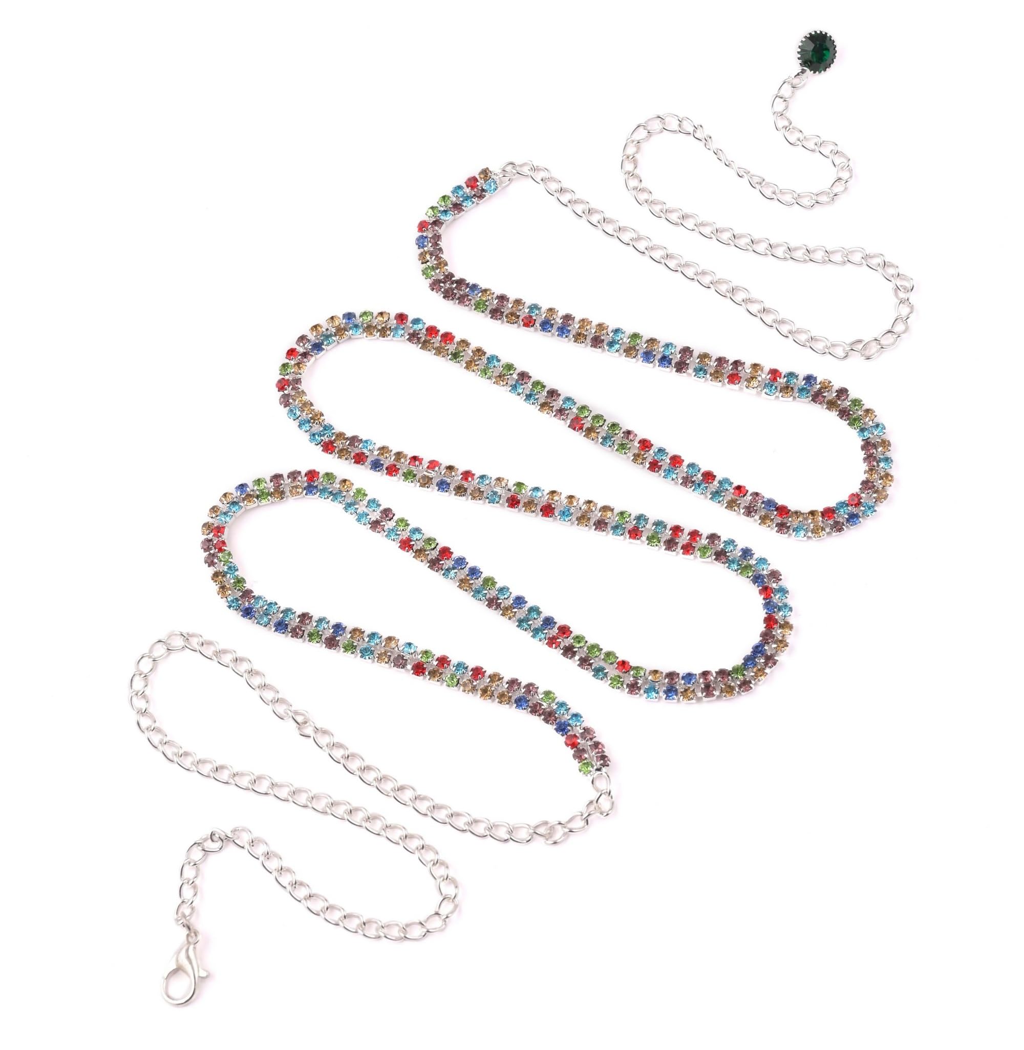 vama Silver Multicolour Rhine Stone Sexy Beach Party Body Waist Hip Chain Gown Dress Jeans Kamarbandh Kamarchain Kamarband for Girls-picture-38