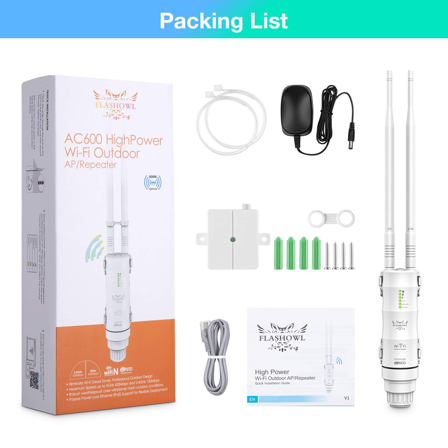 Ripetitore WiFi da Esterno 600Mbps Estensore di Portata Wi-Fi Amplificatore di Segnale WiFi 2,4 G/5G Doppia Banda Router Esterno Punto di Accesso Antenne Resistenti alle Intemperie