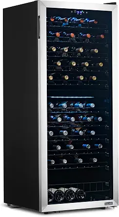 NewAir 24-Inch Dual Zone Wine Fridge for 98 Bottles, Built-In or Freestanding, Stainless Steel