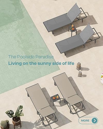 Miniatura 4 de Sillones de piscina, tumbona al aire libre con ruedas y sillón reclinable de 5 posiciones, fácil de mover, silla de aluminio para patio, junto a la