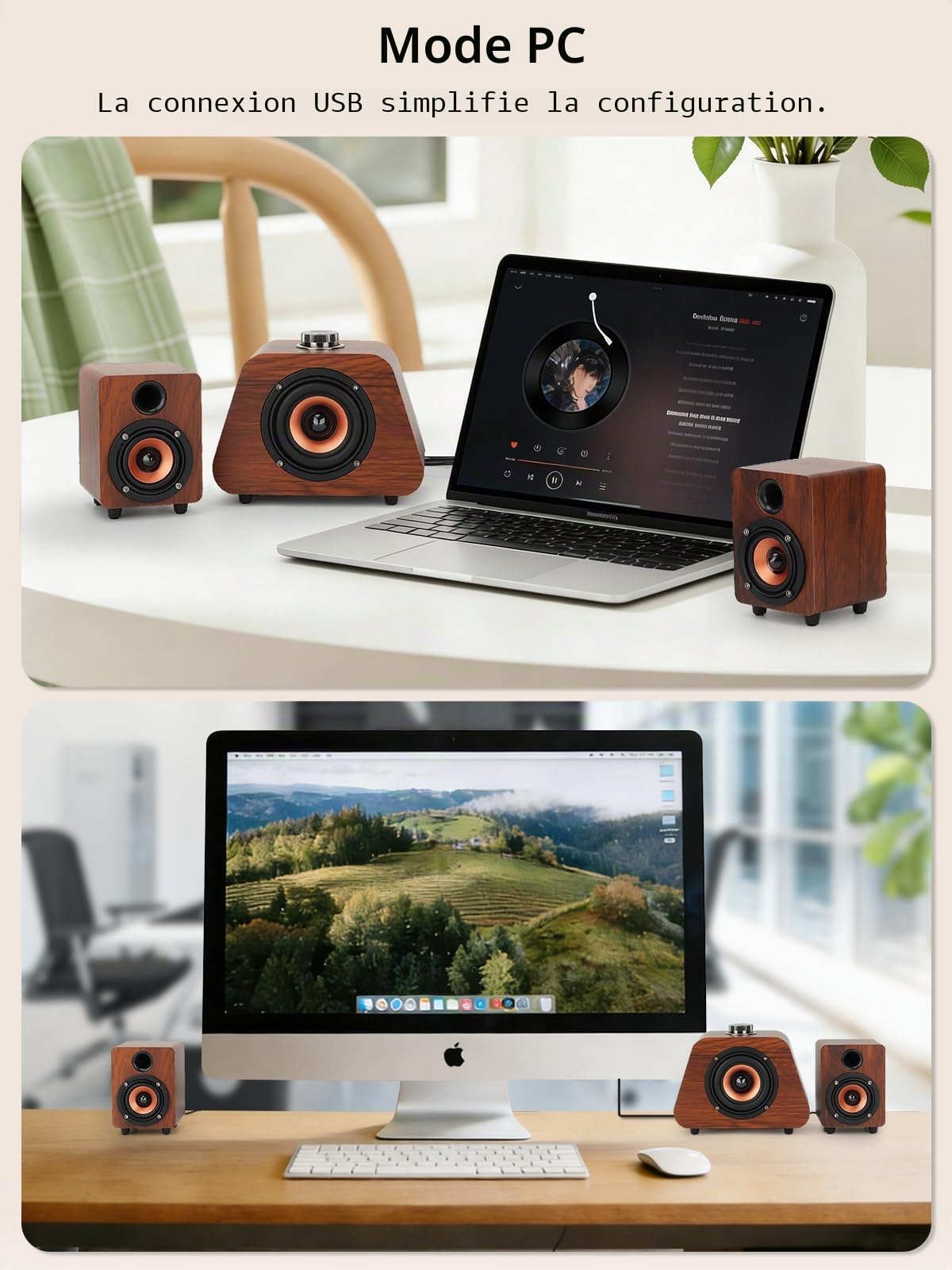 Enceintes PC,Mini Haut Parleur PC avec Subwoofer, Enceintes de Bureau 2.1 Alimentées par USB,RCA Enceintes PC pour Ordinateur de Bureau, Ordinateurs Portables, phonographes, téléphones（K02