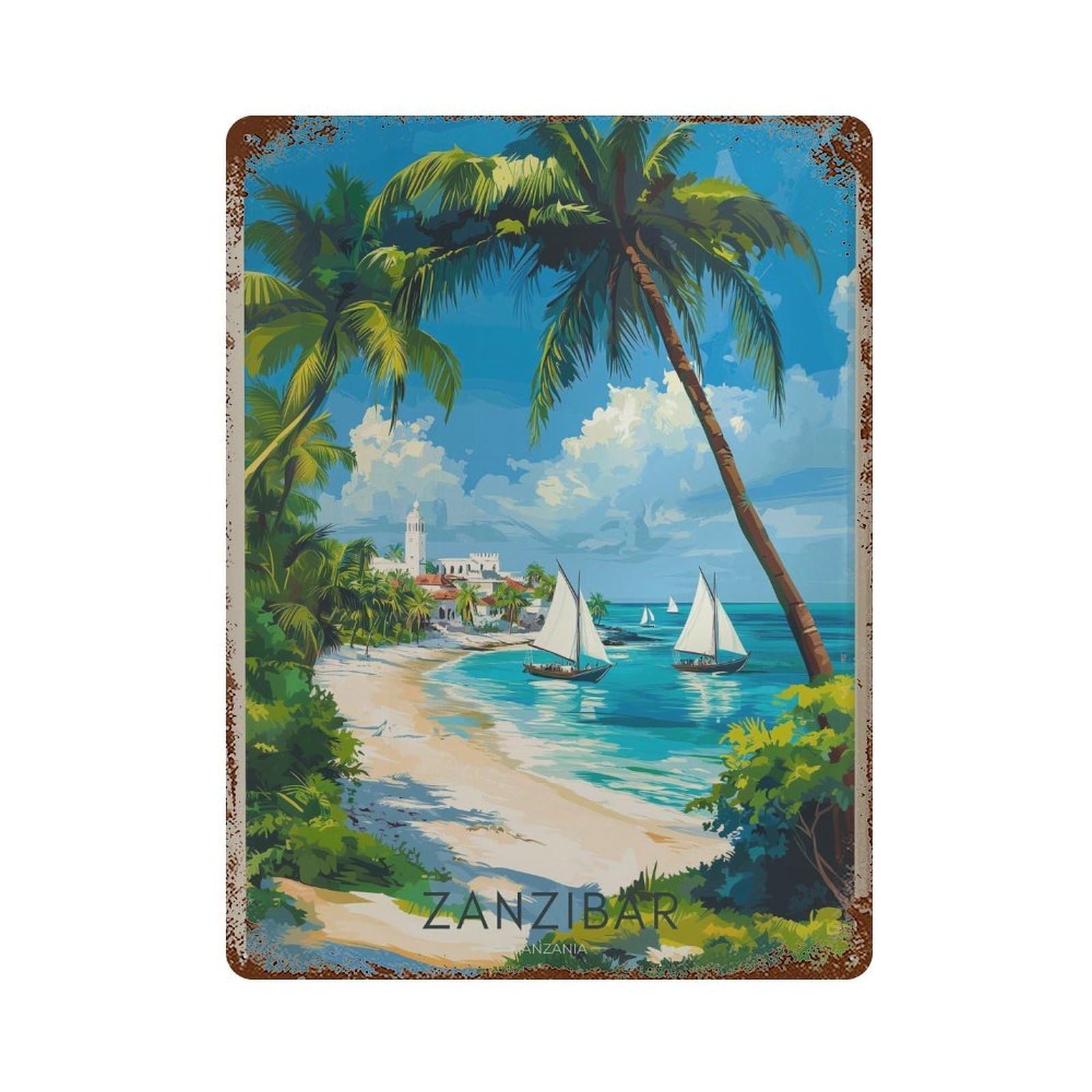 xiaoxiaoshen Zanzibar Travel Stone Town Tanzania Wall Decor Art Metal Tin Poster Modern Home Decor Art Home Bar Shop Decorations Vintage Sign 40x30cm