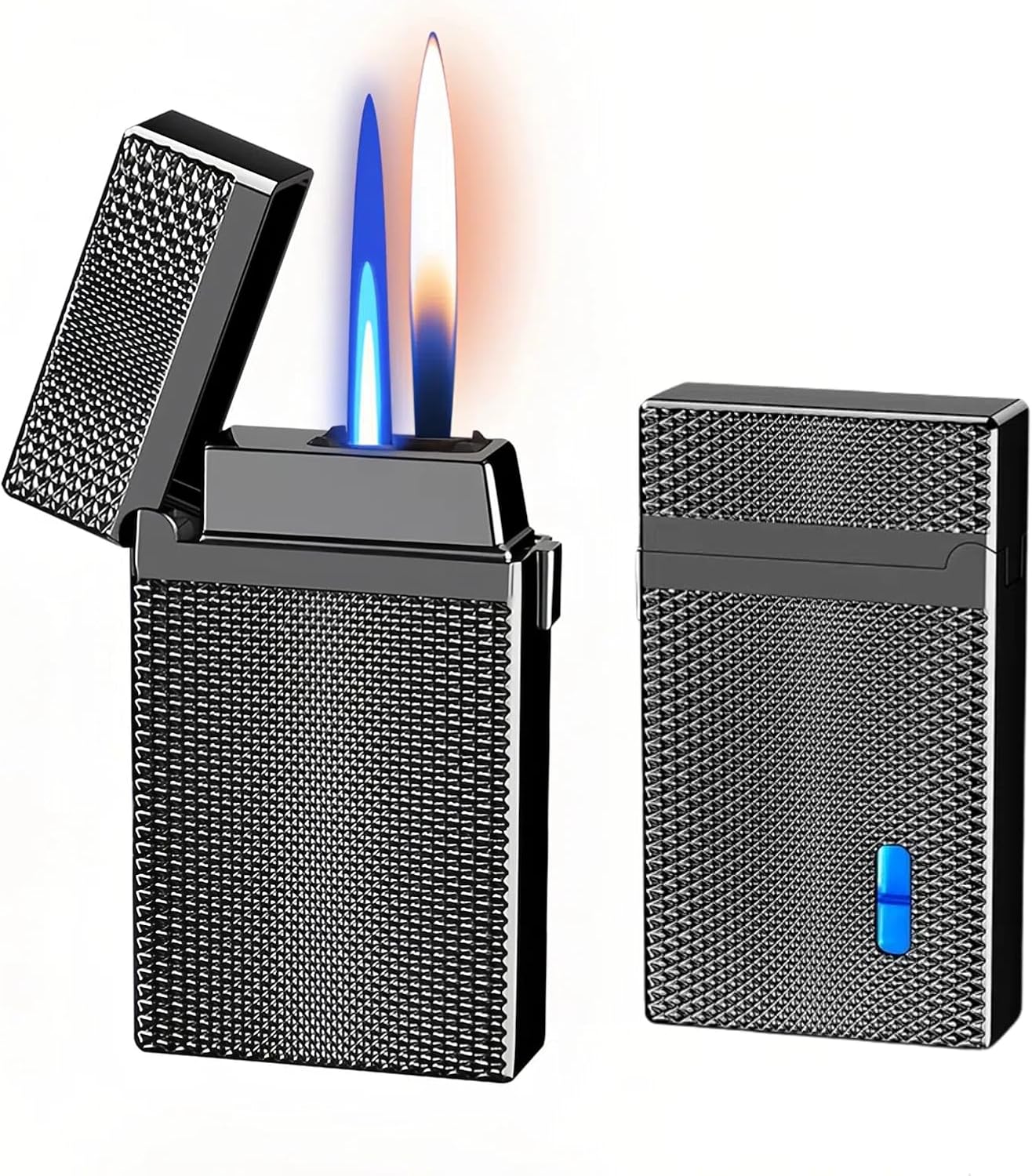 Smart Butane Torch Lighter - 4 Ignition Modes (Voice Activated, Gravity Sensor, Airflow, Tap), Dual Flame Refillable Lighters with Windproof Straight Flame & Soft Flame (Fuel Not Included)