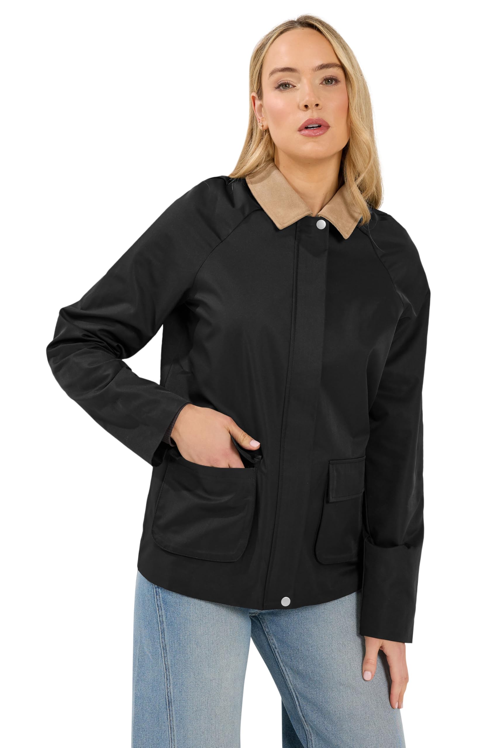 Lts Women's Black Tall Contrast Collar Barn Jacket Size 14
