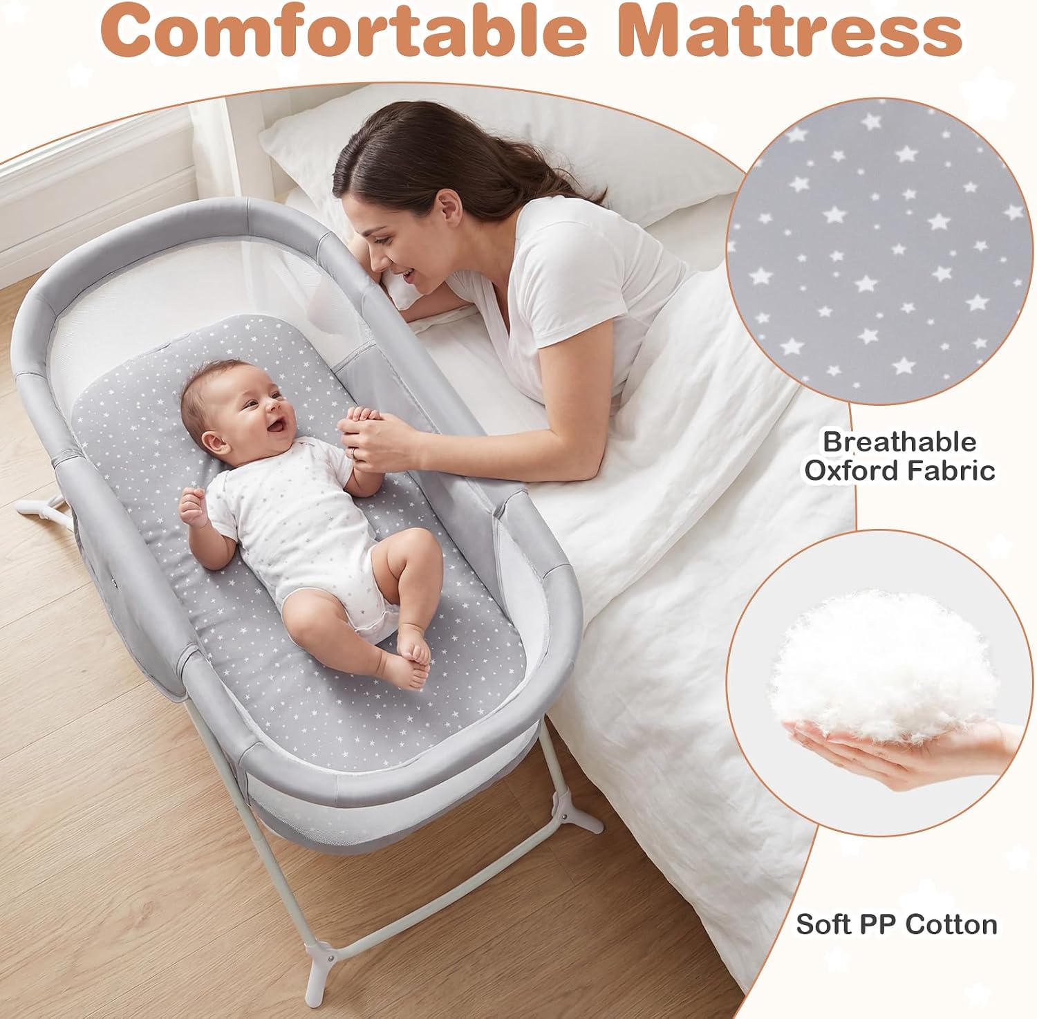 BABY JOY 2 in 1 Bassinet, Foldable Bedside Crib with Breathable Mesh, Comfortable Mattress, Zippered Net Canopy & Portable Bag, Bassinet Bedside Sleeper for Baby, Infant & Newborn (Gray)