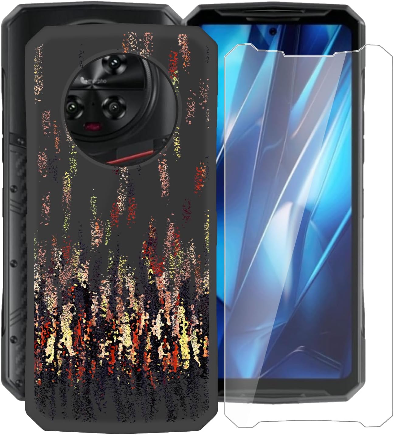 for Doogee DK10 Case, with [ 1 x Screen Protector Tempered Glass Film], Black Soft Silicone Cover Shockproof Bumper Protection Case for Doogee DK10 (6.67") - Shadow